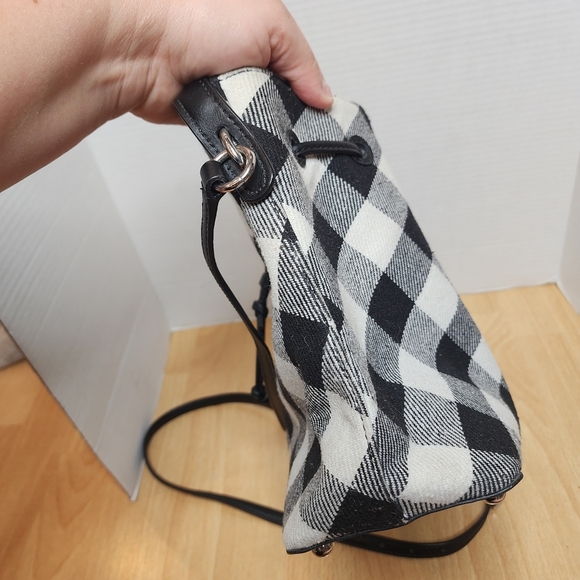Talbots Crossbody Bucket bag leathe4 wool-blend black white checkered - Picture 9 of 15